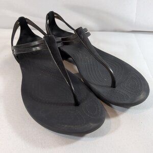 Crocs Women's Size 7 Isabella T Strap Black Sandals 202467 Thong Flats Shoes